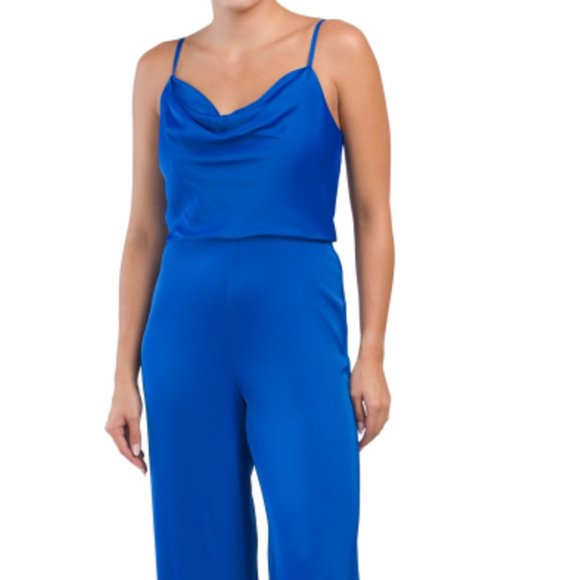LIV FOSTER Azure Satin Cowl Neck Jumpsuit - Picture 1 of 9